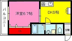 第5テラダハイツ 1DKの間取図画像