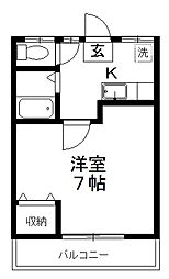 アースパックス１号棟 1階1Kの間取り