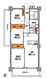 [間取] LDK11.1帖、全居室収納スペース付、便利な2面バルコニー、日当たり・眺望良好な6階部分の南西角部屋です。