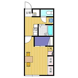 レオパレスWAKA 2階1Kの間取り