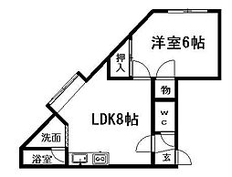 真栄ガーデンヒルズA 1DKの間取図画像