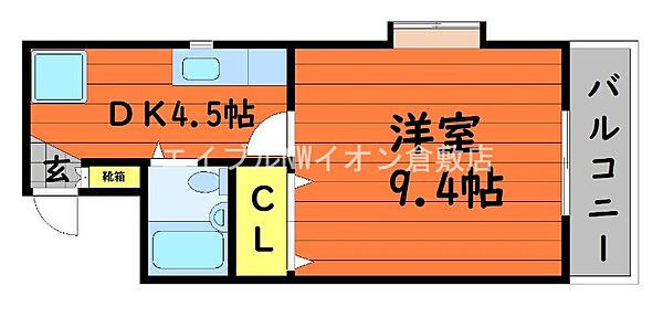 岡山県倉敷市田ノ上新町(賃貸マンション1K・6階・28.62㎡)の写真 その2