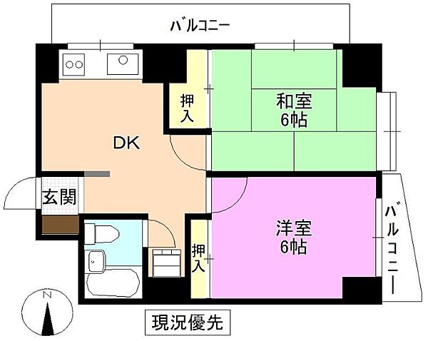 ハイホームズ七瀬 ｜長野県長野市大字鶴賀七瀬南部(賃貸マンション2DK・6階・37.10㎡)の写真 その2