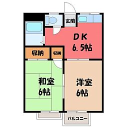 ハイグレード坪野谷 II 2階2DKの間取り