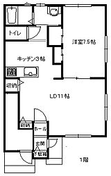 サンパティーク 1階1LDKの間取り