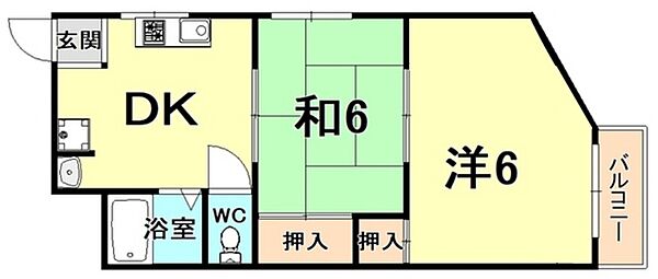 兵庫県尼崎市神田北通４丁目(賃貸マンション2DK・3階・36.18㎡)の写真 その2