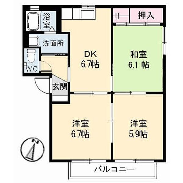フロールドメゾン A102｜鳥取県鳥取市秋里(賃貸アパート3DK・1階・54.00㎡)の写真 その2