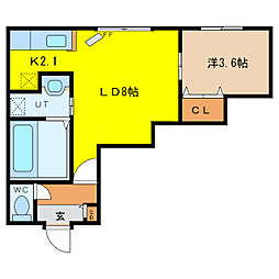 アンランジュ 2階1LDKの間取り