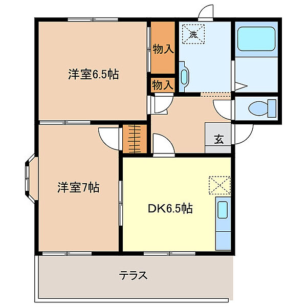 パークヴィレッジ B102｜栃木県足利市緑町１丁目(賃貸アパート2DK・1階・44.91㎡)の写真 その2