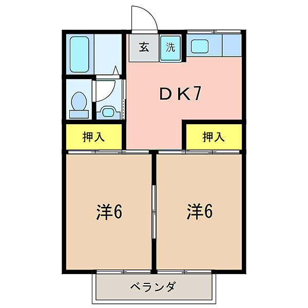 コーポ佐々木 ｜新潟県新潟市西区寺尾西１丁目(賃貸アパート2DK・2階・39.74㎡)の写真 その2