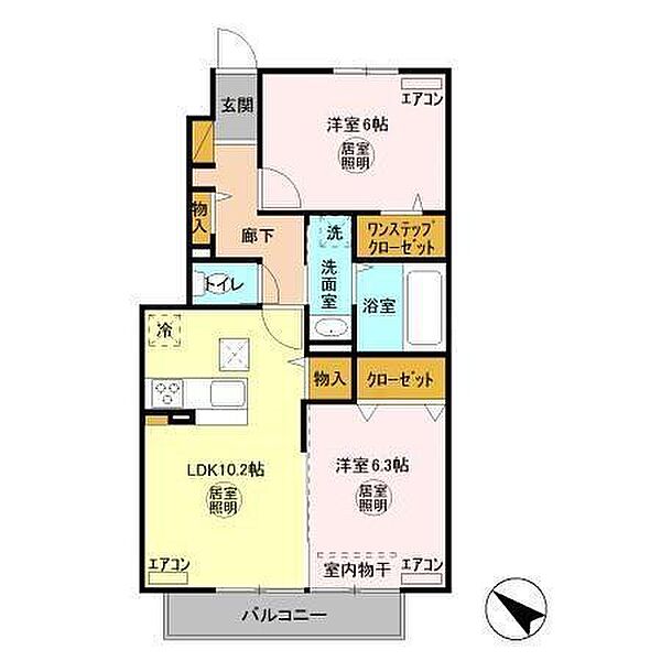 千葉県木更津市畑沢南２丁目(賃貸アパート2LDK・1階・54.99㎡)の写真 その2