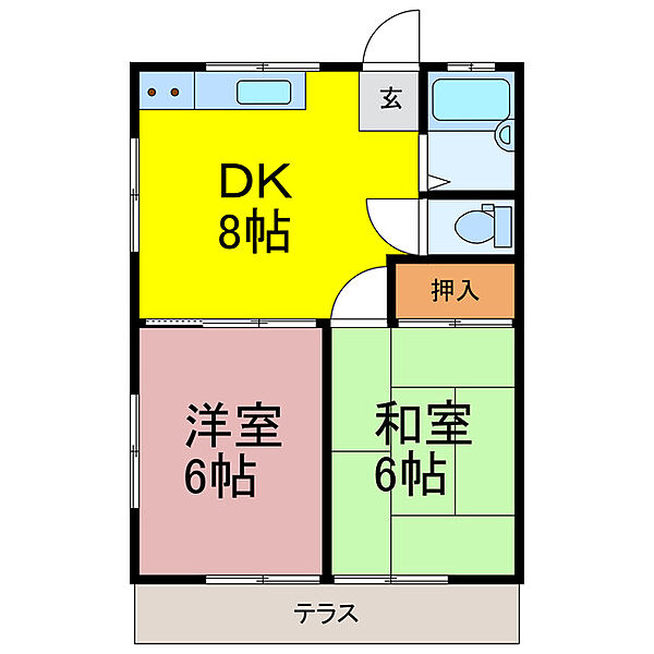 茨城県古河市桜町(賃貸アパート2DK・1階・40.00㎡)の写真 その2