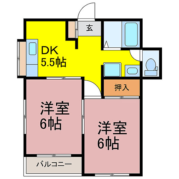 茨城県古河市本町４丁目(賃貸アパート2DK・2階・44.62㎡)の写真 その2