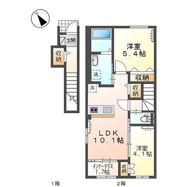 三杉町新築アパートB ｜茨城県古河市三杉町１丁目(賃貸アパート2LDK・2階・54.83㎡)の写真 その2