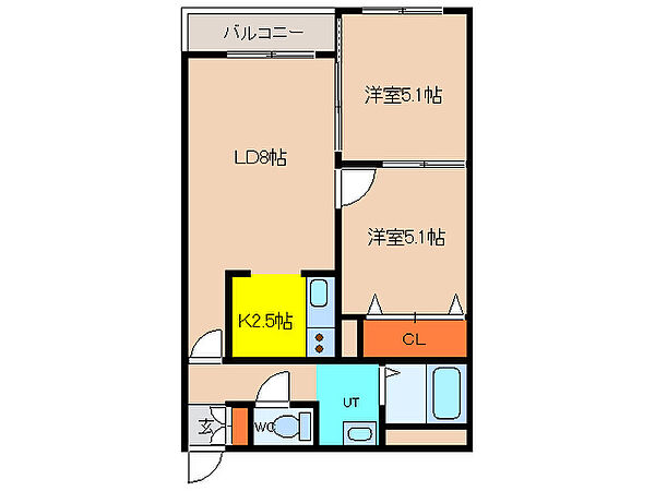 ル・ノール人見町 301｜北海道函館市人見町(賃貸アパート2LDK・3階・47.01㎡)の写真 その2