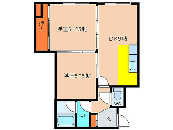 北海道函館市昭和３丁目(賃貸アパート2DK・2階・48.40㎡)の写真 その2
