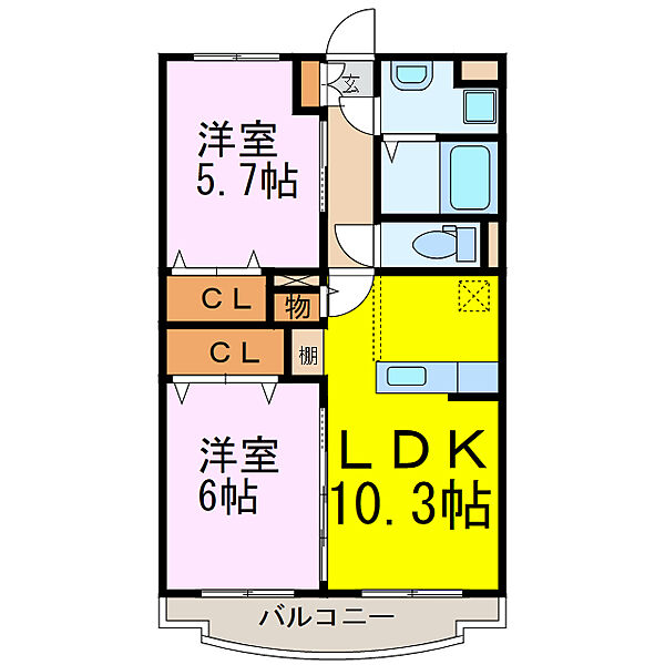 茨城県古河市東諸川(賃貸マンション2LDK・3階・54.15㎡)の写真 その2