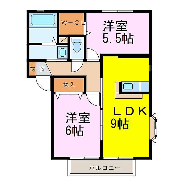 茨城県古河市関戸(賃貸アパート2LDK・2階・51.04㎡)の写真 その2