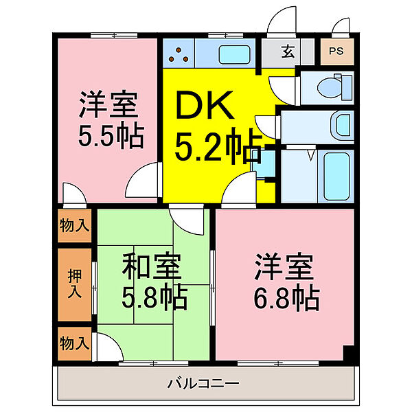 久下サンフラワーマンション ｜埼玉県加須市久下５丁目(賃貸マンション3DK・3階・48.96㎡)の写真 その2