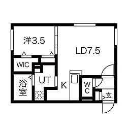 ロイヤルガーデン北6条 4階1LDKの間取り