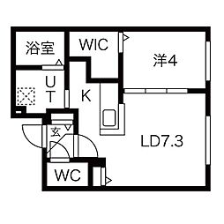 ロイヤルガーデン北6条 2階1LDKの間取り