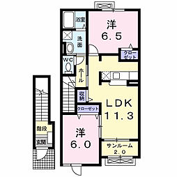 ミニヨンコリーヌA 2LDKの間取図画像