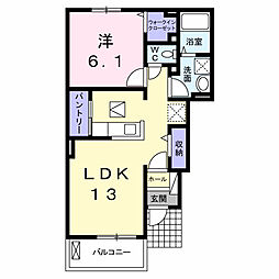 スプリングベル 1LDKの間取図画像