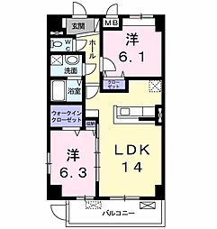 ディアコート新長田 2LDKの間取図画像