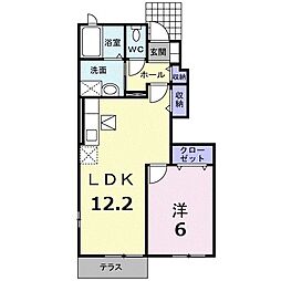 サンリセスB 1LDKの間取図画像