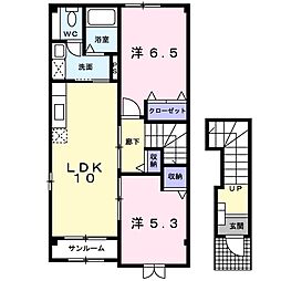 フィオーレ．Ｋ　Ｂ 2階2LDKの間取り