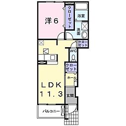 ヴィラオーシャンＢ 1階1LDKの間取り