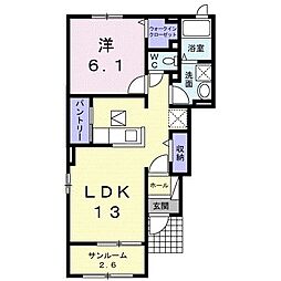 オークレール琴路 1LDKの間取図画像