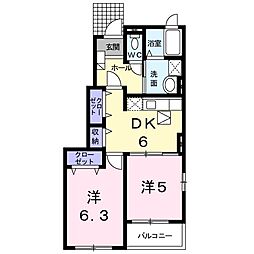 きらら 1階2DKの間取り