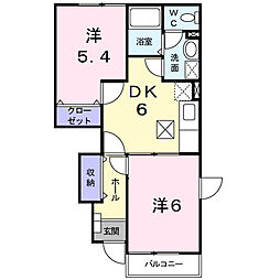 ブルージュ・メゾンA 2DKの間取図画像