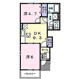 サンリット鶴川 2DKの間取図画像