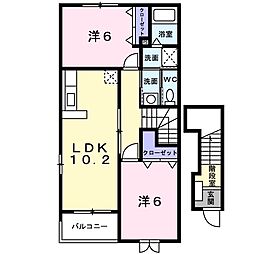 カーサグランデB棟 2LDKの間取図画像