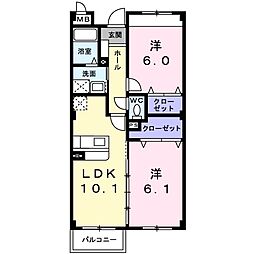 ルネサンスサルタB 2LDKの間取図画像