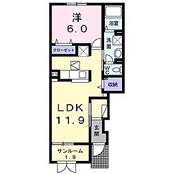 ベルヴィルA 1LDKの間取図画像