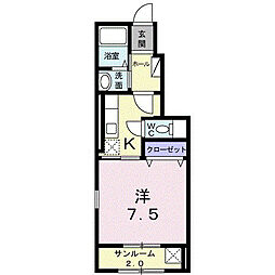 プラシード 1Kの間取図画像
