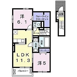 リクウェル　ポンテ　III 2階2LDKの間取り
