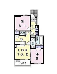 ＣＲＥＳＴ／／ＶＩＬＬＡ　I 1階2LDKの間取り