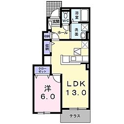 サンライズUSAMI2 1LDKの間取図画像