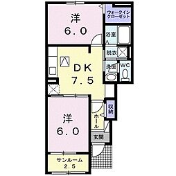 サンパティーク 2DKの間取図画像