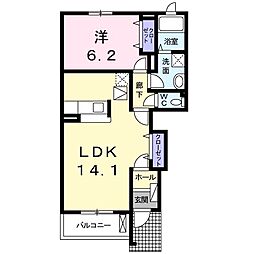 コウヒロハイムC 1LDKの間取図画像