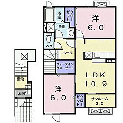 プリムロ−ズ　I 2階2LDKの間取り