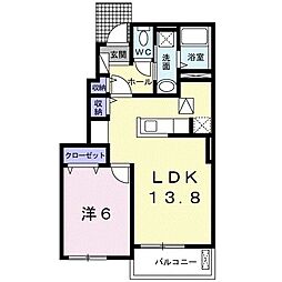 ウエスト・コリーヌ2 1LDKの間取図画像