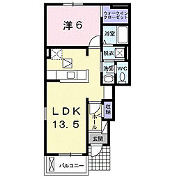 カルム岡田 1LDKの間取図画像