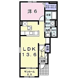 クラージュ2 1LDKの間取図画像
