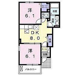 ルーベル鴨島A 2DKの間取図画像