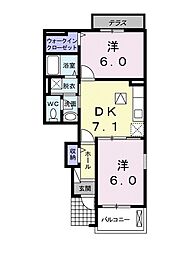 フェリシア・リーフ 2DKの間取図画像